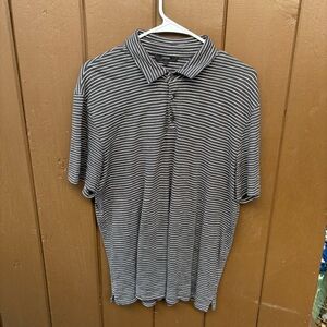 Vince Gray White Striped Polo Shirt Short Sleeve Top Casual Slub L
